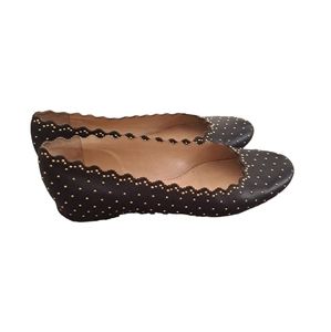 Chloe Black Flats Gold Scalloped Studs 36